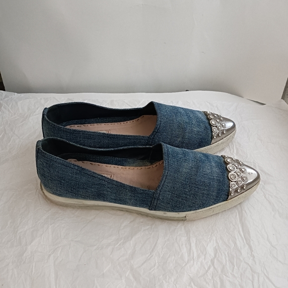 🆕 Miu Miu Denim Crystal Silver Platform Loafers size 10 - Picture 14 of 16